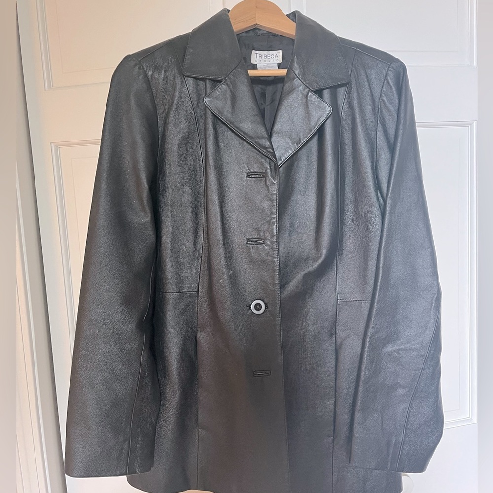 Vintage genuine leather black blazer style jacket coat tribeca studio